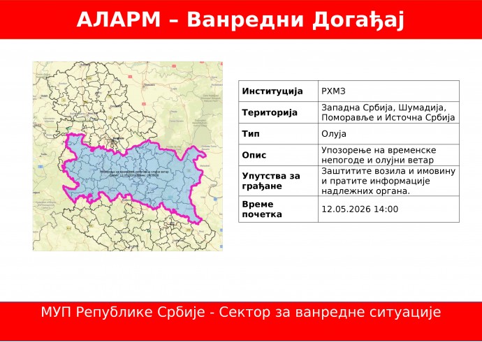Издато је упозорење на временске непогоде и олујни ветар