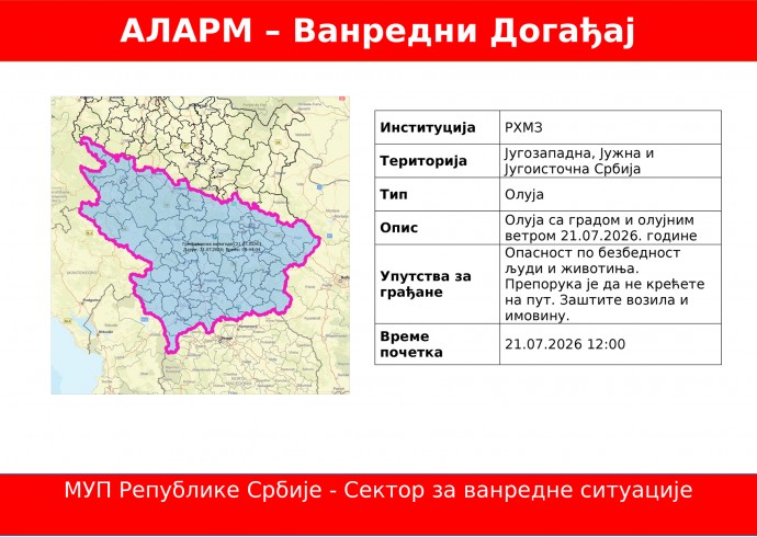 Ванредни Догађај - Олуја са градом и олујним ветром
