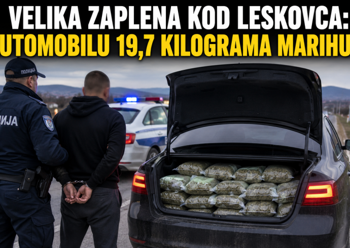 Велика заплена код Лесковца: у возилу пронађено 19,7 килограма марихуане