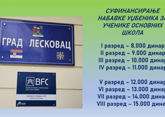 За 22 основне школе, Град Лесковац исплатио близу 77,2 милиона динара за рефундирање трошкова куповине уџбеника